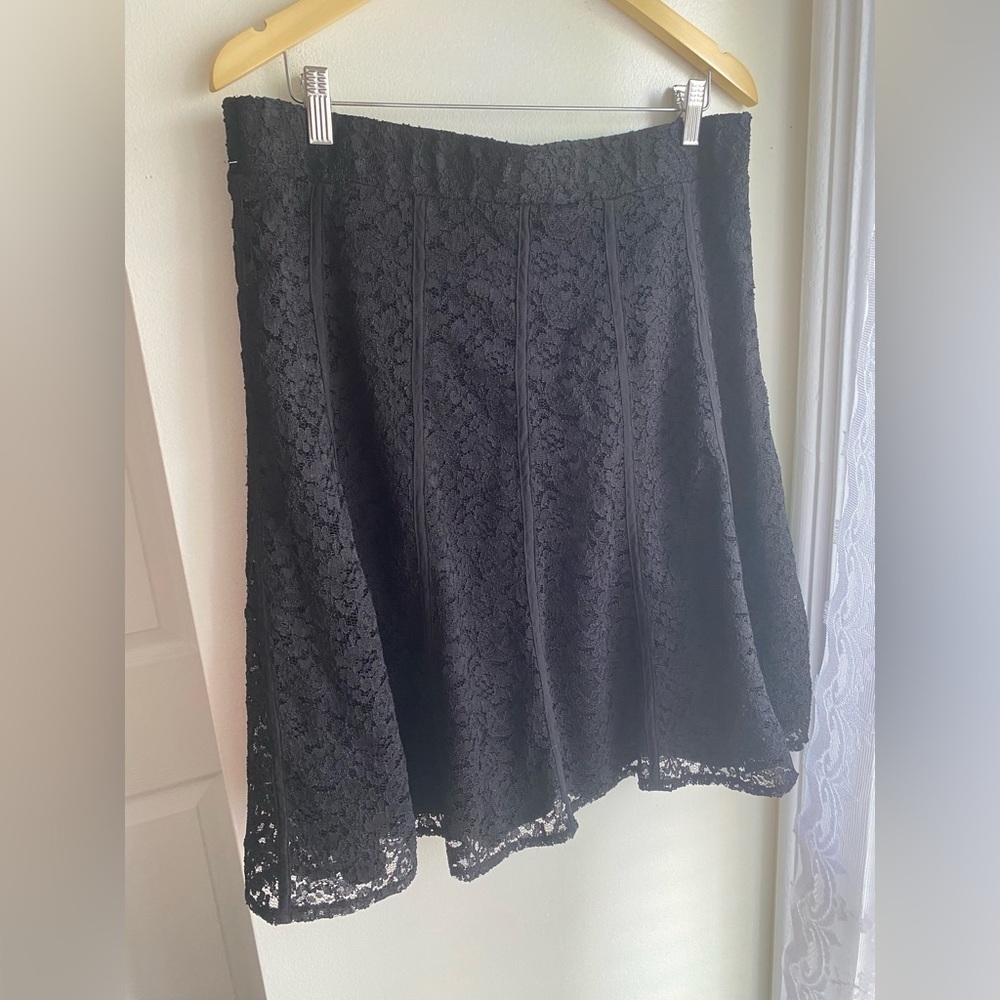 NWT Chico’s Black Lace A-Line Skirt Midi Size 2 Knee Length Women’s New with Tag - Picture 6 of 10